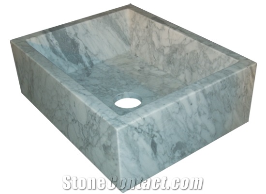 Wellest Bianco Carrara White Marble Basin & Sink,Square Bathroom Stone Sink & Bowl,Ss017