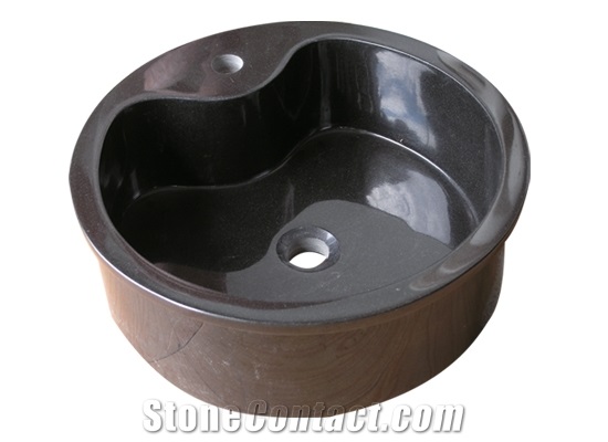 Wellest Black Granite Basin & Sink,Round Bathroom Stone Sink & Bowl,Ss013