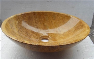 Wellest Copper Yellow Marble Basin & Sink,Round, Yellow Bathroom Stone Sink & Bowl,Ss004