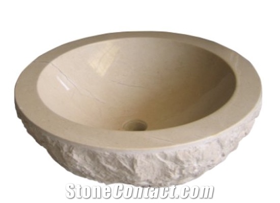 Wellest Cream Marfil Beige Marble Basin & Sink,Round Beige Bathroom Stone Sink & Bowl, Ss011