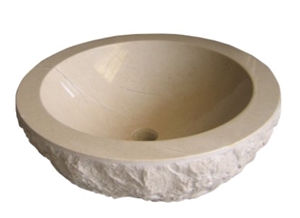 Wellest Cream Marfil Beige Marble Basin & Sink,Round Beige Bathroom Stone Sink & Bowl, Ss011