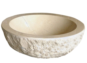 Wellest Cream Marfil Beige Marble Basin & Sink,Round Beige Bathroom Stone Sink & Bowl, Ss030