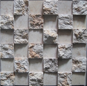 Wellest Cream Marfil Beige Marble Mosaic,Natural Stacked and Split Surface