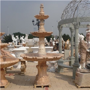 Wellest Exterior Water Spray Beige Marble Fountain,Garden Fountain,Carved Sculpture Fountain,Sfb001