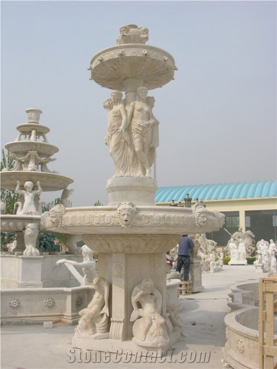 Wellest Exterior Water Spray Beige Marble Fountain,Garden Fountain,Carved Sculpture Fountain,Sfb002