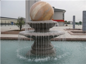Wellest Exterior Water Spray G681 Shrimp Pink Granite Fountain,Garden Fountain,Carved Sculpture Fountain with Sunset Red Marble Fortune Ball,Sfb020