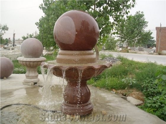Wellest Exterior Water Spray Indian Red Granite Fountain,Garden Fountain,Carved Sculpture Fountain with Ball,Sfb028