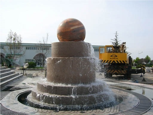 Wellest Exterior Water Spray Sunset Gold Rusty Granite Fountain with Sunset Red Marble Ball,Garden Fountain,Carved Sculpture Fountain,With Sunset Red