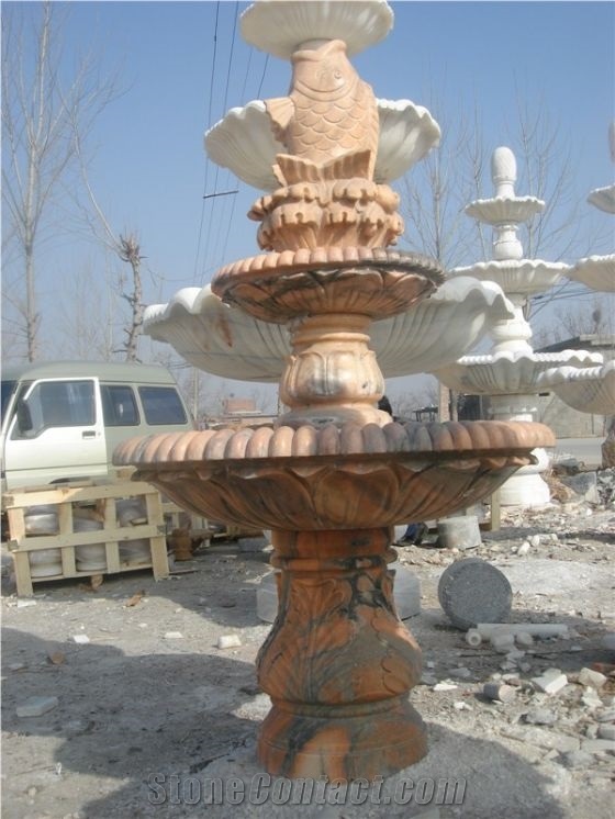 Wellest Exterior Water Spray Sunset Red Marble Fountain,Garden Fountain,Carved Sculpture Fountain,Sfb010