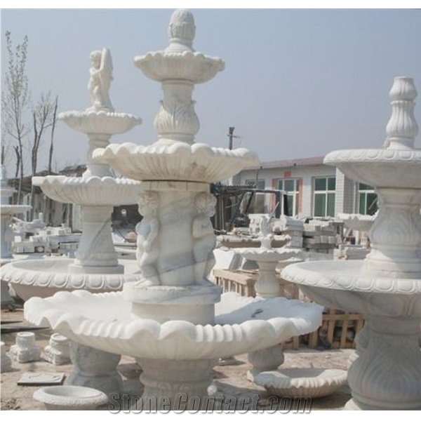 Wellest Exterior Water Spray White Marble Fountain,Garden Fountain,Carved Sculpture Fountain,Sfb005