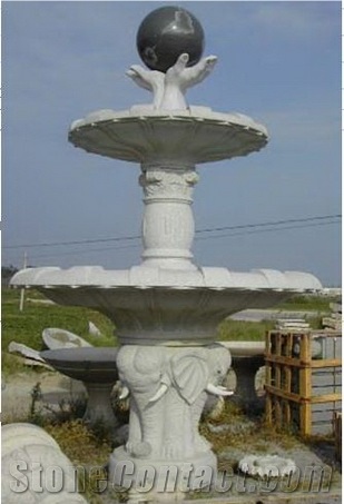 Wellest Exterior Water Spray White Marble Fountain,Garden Fountain,Carved Sculpture Fountain with Blue Stone Limestone Fortune Ball,Sfb032