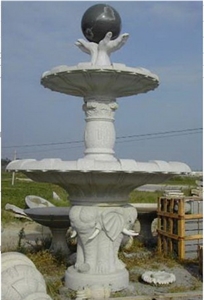 Wellest Exterior Water Spray White Marble Fountain,Garden Fountain,Carved Sculpture Fountain with Blue Stone Limestone Fortune Ball,Sfb032