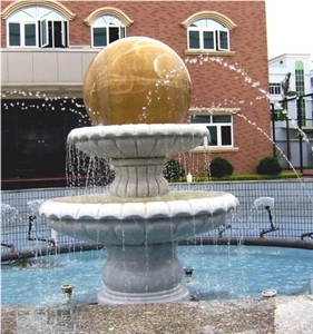 Wellest Exterior Water Spray White Marble Fountain,Garden Fountain,Carved Sculpture Fountain with Honey Onyx Marble Fortune Ball,Sfb030