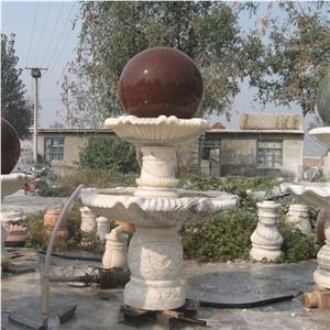 Wellest Exterior Water Spray White Marble Fountain,Garden Fountain,Carved Sculpture Fountain with Indian Red Granite Fortune Ball,Sfb024