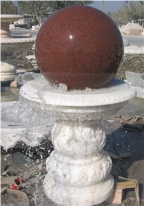 Wellest Exterior Water Spray White Marble Fountain,Garden Fountain,Carved Sculpture Fountain with Indian Red Granite Fortune Ball,Sfb025