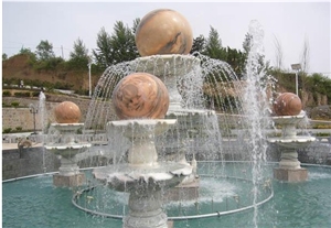 Wellest Exterior Water Spray White Marble Fountain,Garden Fountain,Carved Sculpture Fountain with Sunset Red Marble Fortune Ball,Sfb019