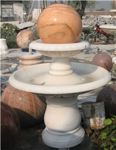 Wellest Exterior Water Spray White Marble Fountain,Garden Fountain,Carved Sculpture Fountain with Sunset Red Marble Fortune Ball,Sfb021