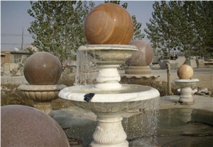 Wellest Exterior Water Spray White Marble Fountain,Garden Fountain,Carved Sculpture Fountain with Sunset Red Marble Fortune Ball,Sfb029