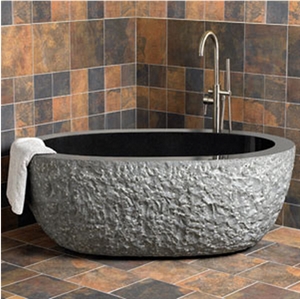 Wellest Fortune Black Granite Bathtub,Natural Stone Bathtub,Rough Surface Outside Polished Inside,Sbt013