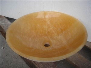 Wellest Honey Onyx Basin & Sink,Round, Yellow Translucent Bathroom Stone Sink & Bowl, Ss028