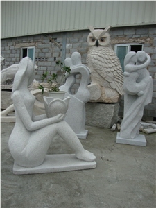 Wellest Iconology & Animal Sculpture & Statue, Handcarved Girls & Owl Sculpture,Natural Stone Carving,Scs005