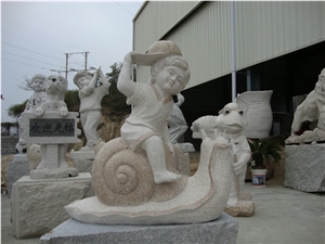 Wellest Iconology & Cartoon Sculpture & Statue, Handcarved Little Girl & Snail Sculpture,Natural Stone Carving,Scs002