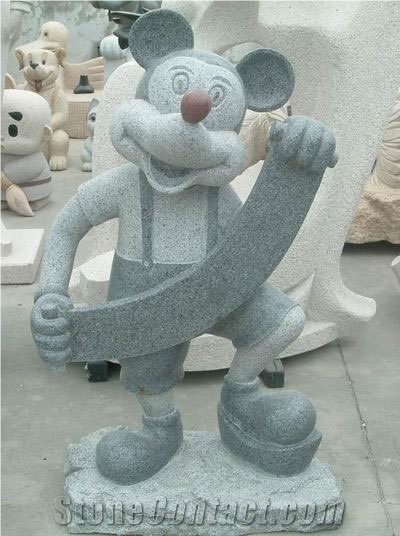 Wellest Iconology & Cartoonn Animal Sculpture & Statue, Handcarved Micky Mouse & Rat Sculpture,Natural Stone Carving,Scs015