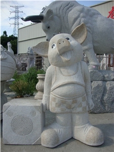 Wellest Iconology & Cartoonn Animal Sculpture & Statue, Handcarved Pig Sculpture,Natural Stone Carving,Scs007