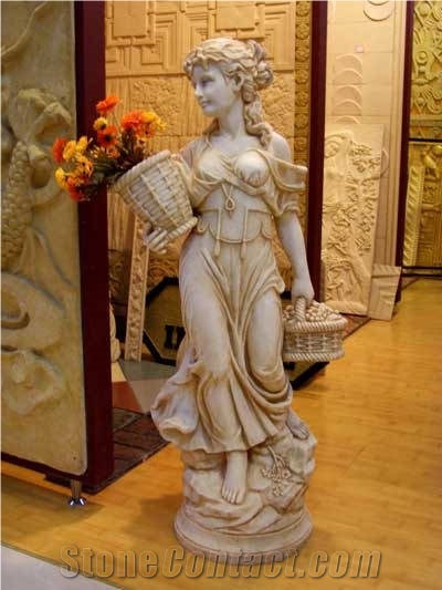 Wellest Iconology & Cartoonn Sculpture & Statue, Handcarved Flower Girl Sculpture,Natural Stone Carving,Sis 003