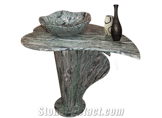 Wellest Imperial Green Granite Basin & Sink, Special Shaping Standing Stone Sink & Bowl, Sss014