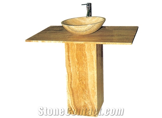 Wellest Imperial Wood Marble Basin & Sink, Yellow Standing Stone Sink & Bowl, Sss013