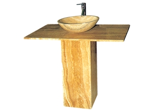 Wellest Imperial Wood Marble Basin & Sink, Yellow Standing Stone Sink & Bowl, Sss013