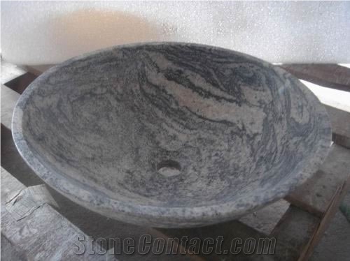 Wellest Juparana Grey Granite Basin & Sink,Round Bathroom Stone Sink & Bowl,Ss029