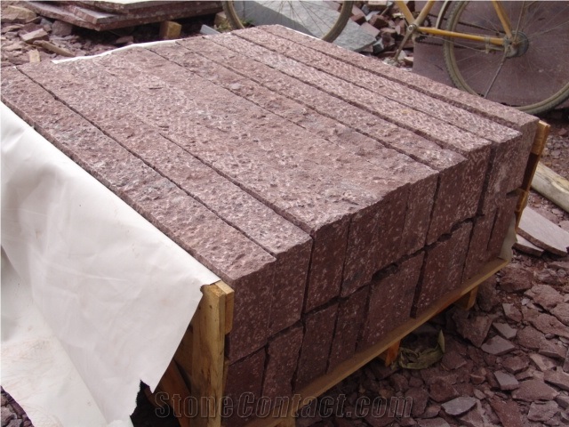 Wellest Ocean Red Granite Palisade,Rough Picked Pineapple Surface, Exterior Garden Stone, Landscape Stone Fence