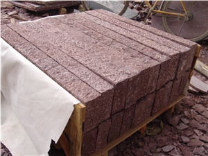 Wellest Ocean Red Granite Palisade,Rough Picked Pineapple Surface, Exterior Garden Stone, Landscape Stone Fence