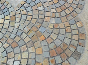 Wellest Rusty Brown Multi Color Slate Fan Shape Paver/Paving Stone,Meshed Stone