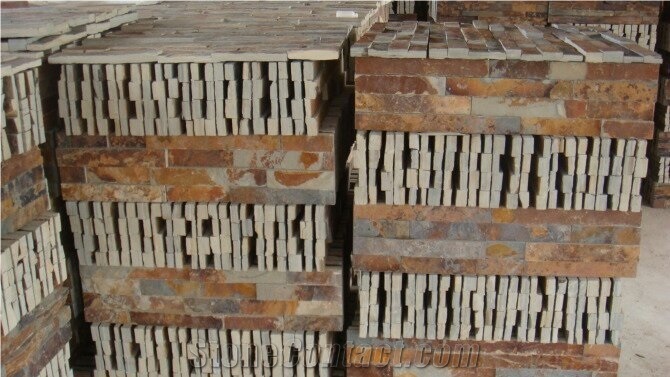 Wellest Rusty Brown Slate Culture Stone, Ledge Stone, Stacked Stone,Wall Cladding,Wall Veneer Panel