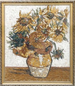 Wellest Sun Flower Stone Tablets Marble Mosaic Paiting,Stone Decorative Artwork,Artifacts & Handcrafts,Sp001