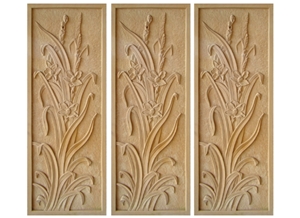Wellest Yellow Sandstone Carved Relief, Flower Embossment, Stone Etching,Decorative Artifacts&Handcrafts,Bc010
