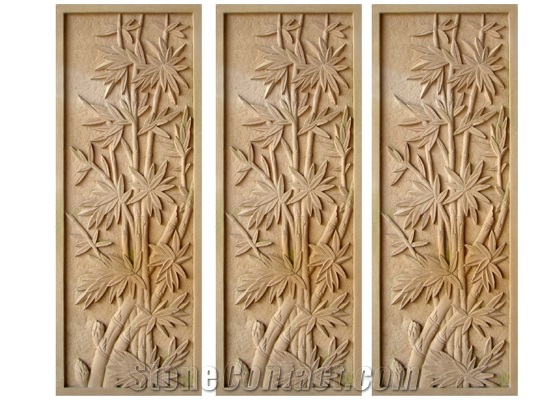 Wellest Yellow Sandstone Carved Relief, Flower Embossment, Stone Etching,Decorative Artifacts&Handcrafts,Bc013