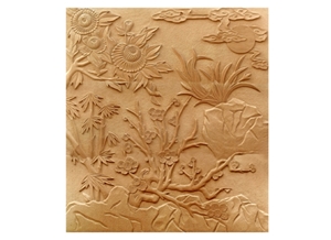 Wellest Yellow Sandstone Carved Relief, Flower Embossment, Stone Etching,Decorative Artifacts&Handcrafts,Bc018