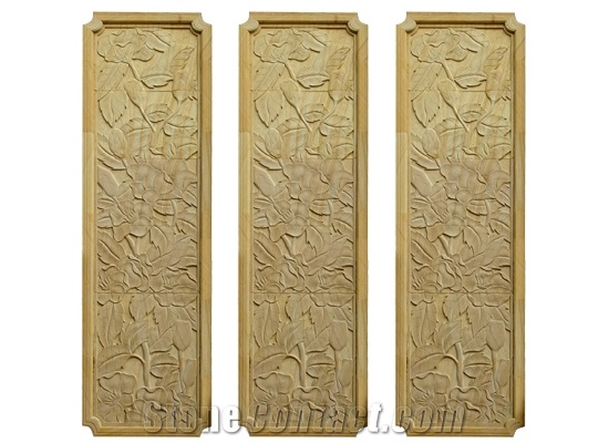 Wellest Yellow Sandstone Carved Relief, Flower Embossment, Stone Etching,Decorative Artifacts&Handcrafts,Bc020