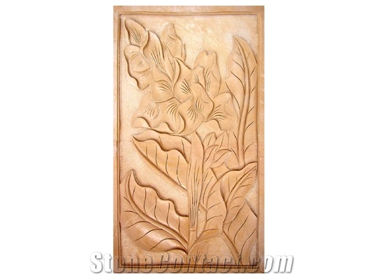 Wellest Yellow Sandstone Carved Relief, Flower Embossment, Stone Etching,Decorative Artifacts&Handcrafts,Bc023