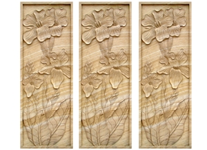 Wellest Yellow Wood Beige Sandstone Carved Relief, Flower Embossment, Stone Etching,Decorative Artifacts & Handcrafts,Bc002