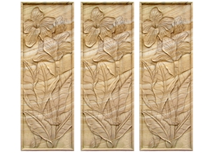 Wellest Yellow Wood Beige Sandstone Carved Relief, Flower Embossment, Stone Etching,Decorative Artifacts & Handcrafts,Bc014