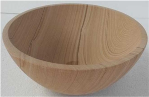 Wellest Yellow Wood Sandstone Basin & Sink,Round, Yellow Bathroom Stone Sink & Bowl,Ss003