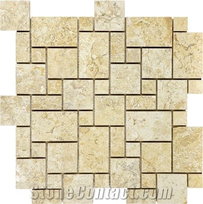 Sahara Gold Limestone Mini Versailles Mosaic Pattern