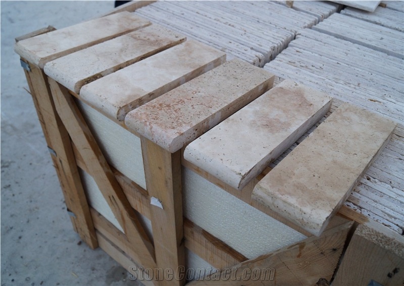 Pool Coping with Light Travertine 3.0x10x30.5 Honed Bullnose