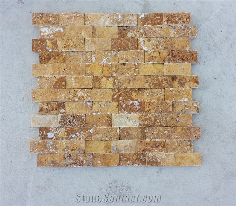 Split Face Mosaic Gold Travertine_2.4x4.8