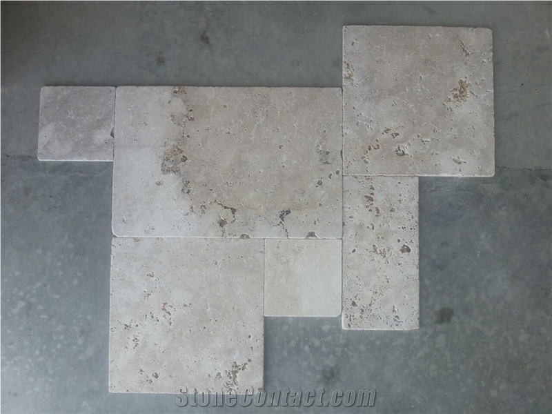 Tile_antique Travertine_1.2 X French Pattern Set_tumbled, Turkey Beige Travertine